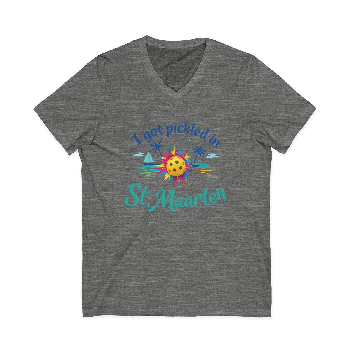 I Got Pickled in St. Maarten V-Neck Shirt – Funny Pickleball Vacation Tee