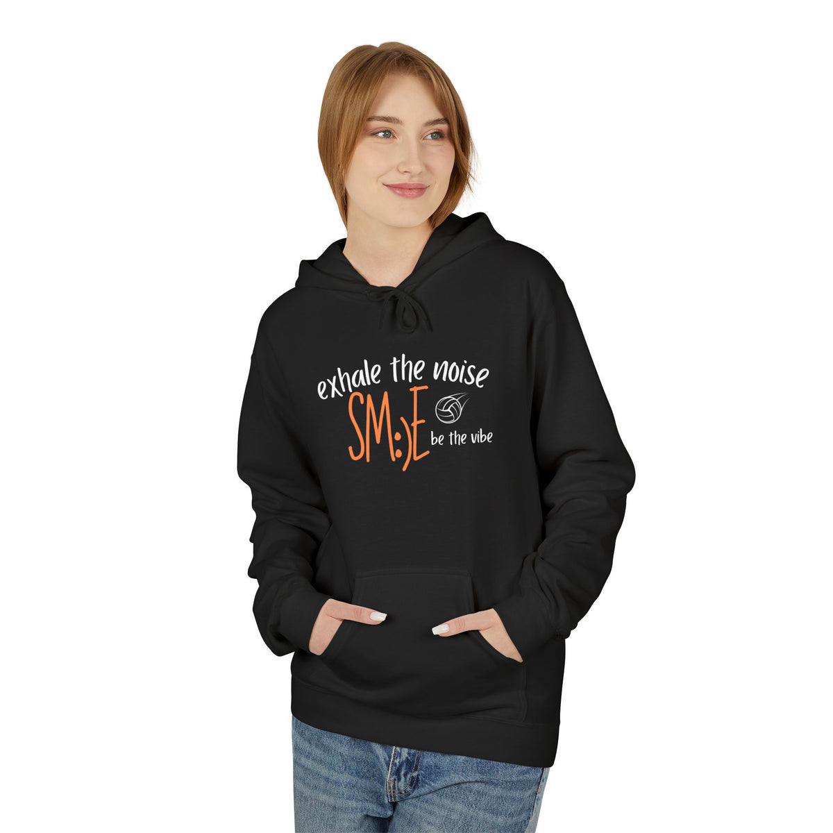 Exhale the Noise sm:)e Be the Vibe Volleyball Hoodie - Mindful Streetwear, Court Confidence, Relaxed Vibes Fleece