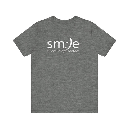 sm:)e Fluent in Eye Contact Jersey Tee | Social Butterfly Streetwear | Funny Connection Gift