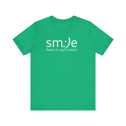 sm:)e Fluent in Eye Contact Jersey Tee | Social Butterfly Streetwear | Funny Connection Gift