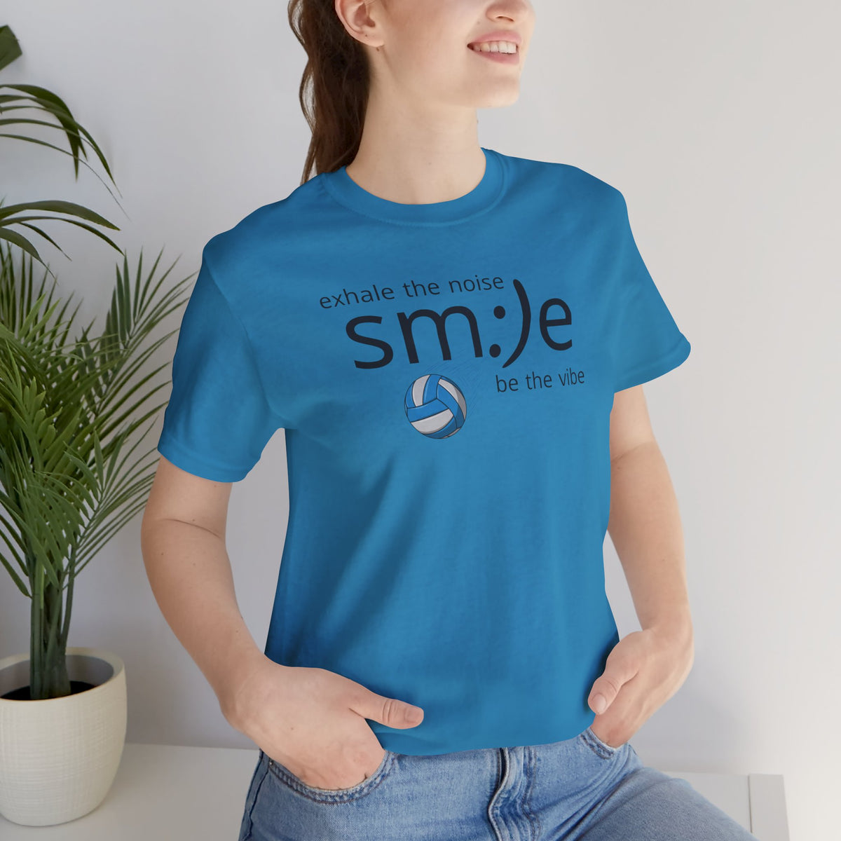 Exhale the Noise sm:)e Be the Vibe Volleyball T-Shirt | Motivational Athletic Statement Tee