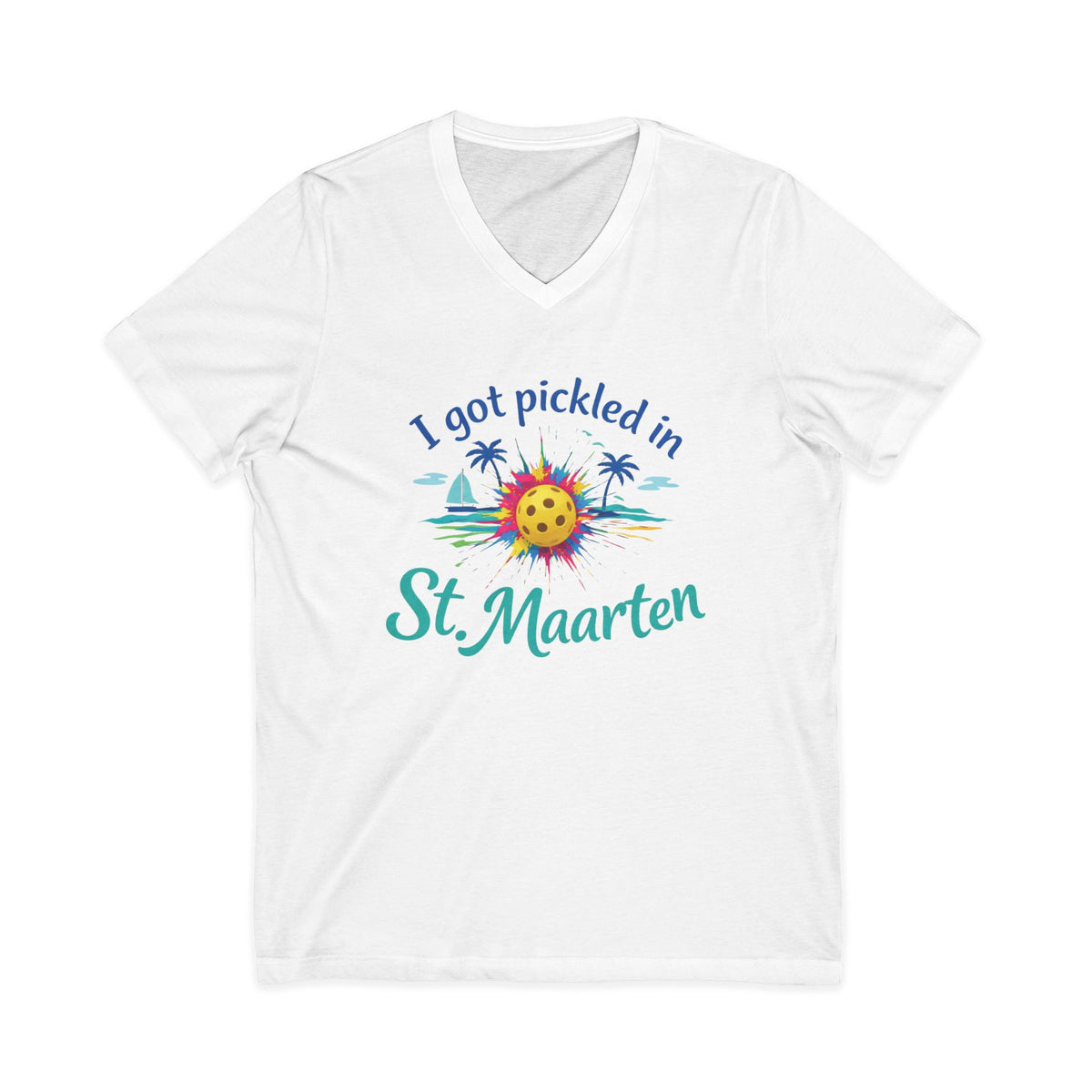 I Got Pickled in St. Maarten V-Neck Shirt – Funny Pickleball Vacation Tee
