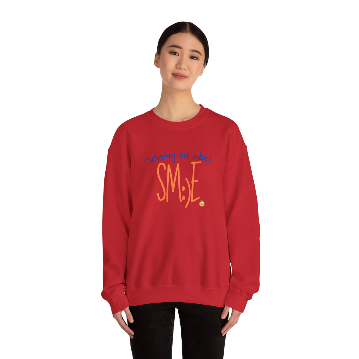 sm:)e Running on Vibes Crewneck Sweatshirt | Positive Energy Streetwear | Cozy Confidence Unisex