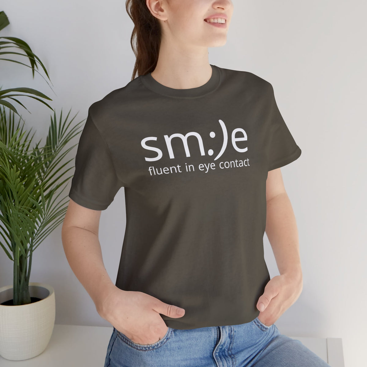 sm:)e Fluent in Eye Contact Jersey Tee | Social Butterfly Streetwear | Funny Connection Gift