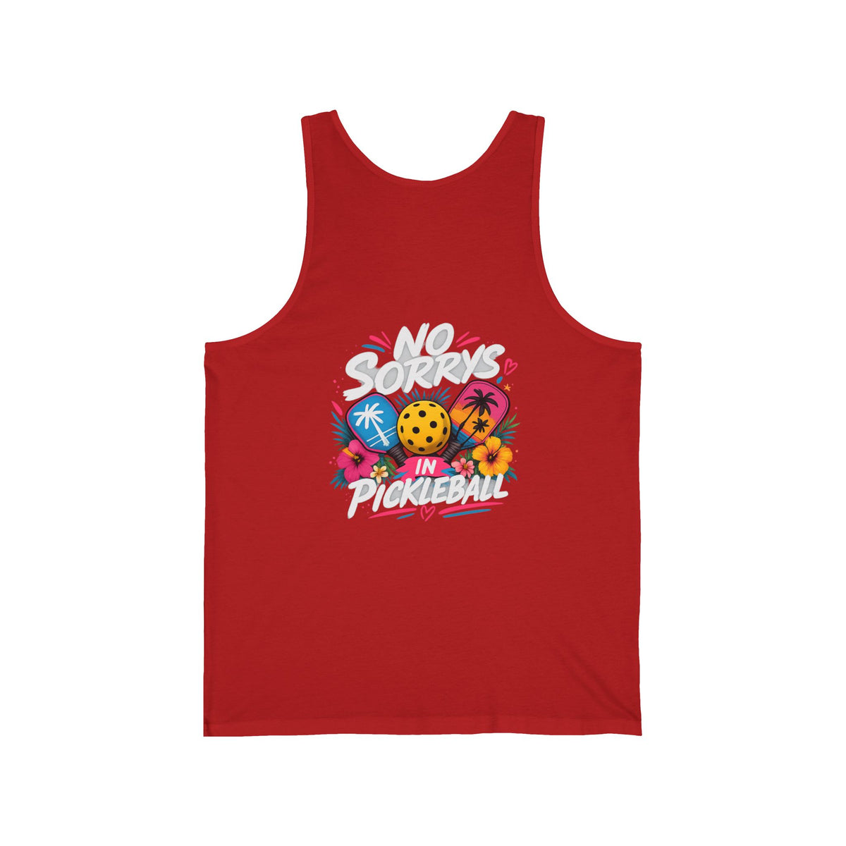 Pickleball Tank Top — "No Sorry's in Pickleball" Retro Tropical Design