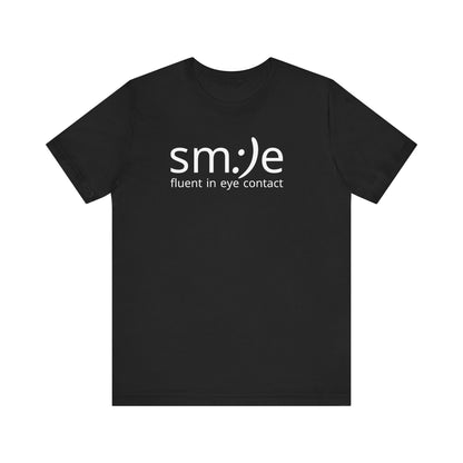 sm:)e Fluent in Eye Contact Jersey Tee | Social Butterfly Streetwear | Funny Connection Gift