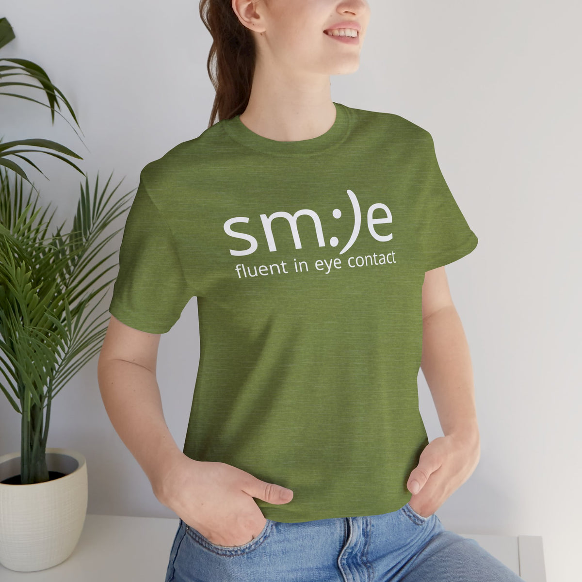 sm:)e Fluent in Eye Contact Jersey Tee | Social Butterfly Streetwear | Funny Connection Gift