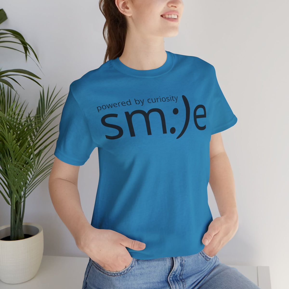 Powered by Curiosity sm:)e T-Shirt | Streetwear Motivational Graphic Tee