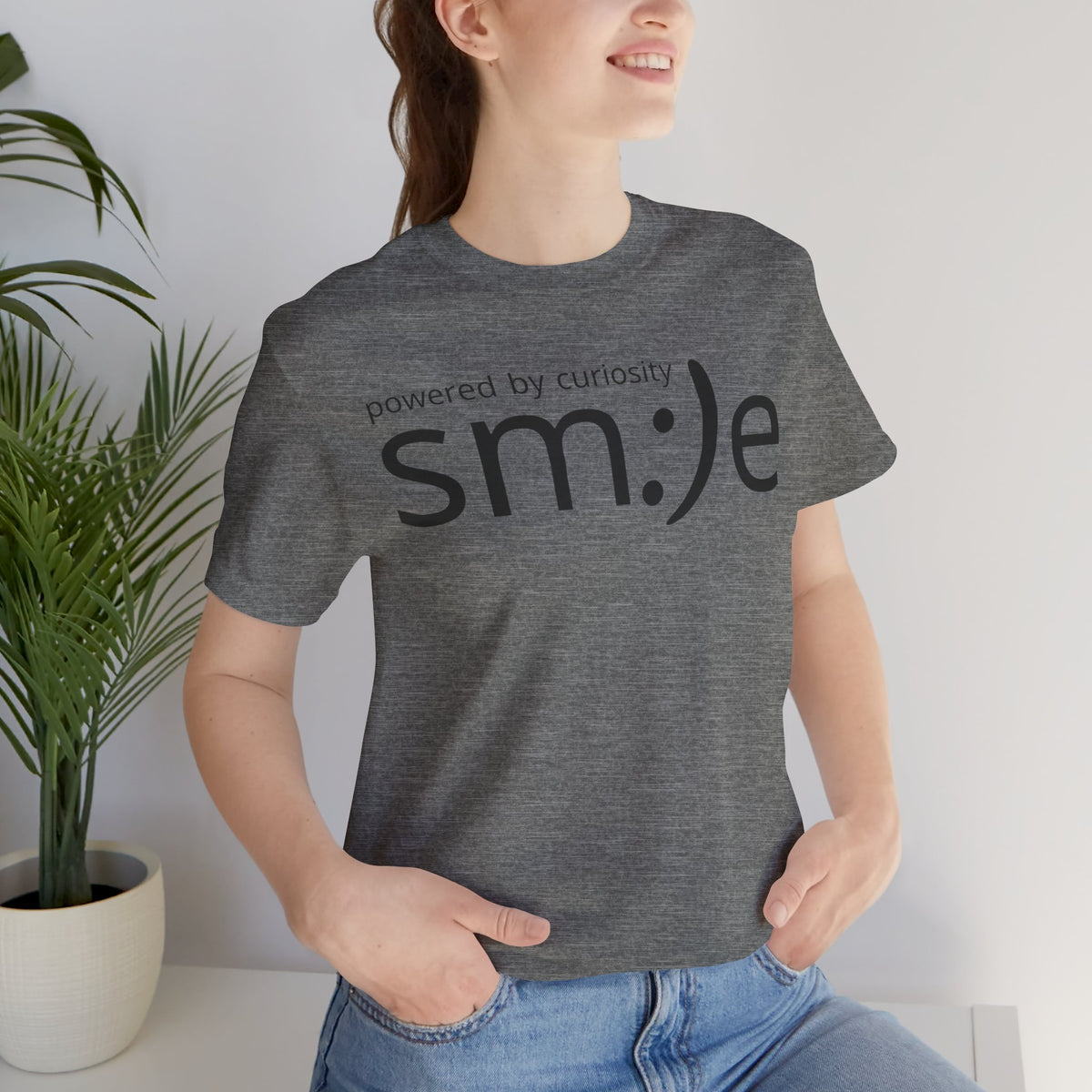 Powered by Curiosity sm:)e T-Shirt | Streetwear Motivational Graphic Tee
