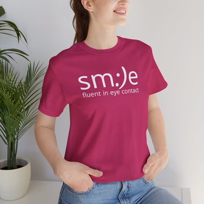 sm:)e Fluent in Eye Contact Jersey Tee | Social Butterfly Streetwear | Funny Connection Gift