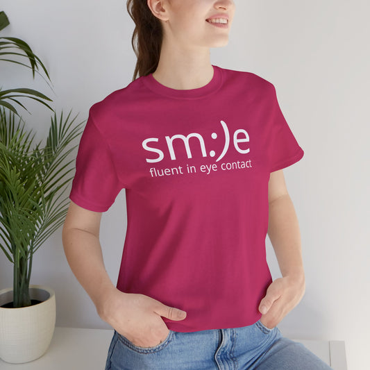 sm:)e Fluent in Eye Contact Jersey Tee | Social Butterfly Streetwear | Funny Connection Gift