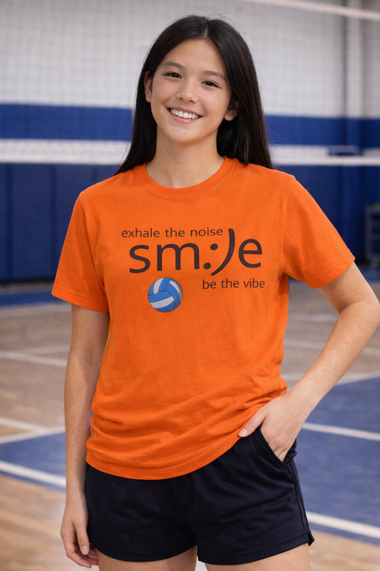 Exhale the Noise sm:)e Be the Vibe Volleyball T-Shirt | Motivational Athletic Statement Tee