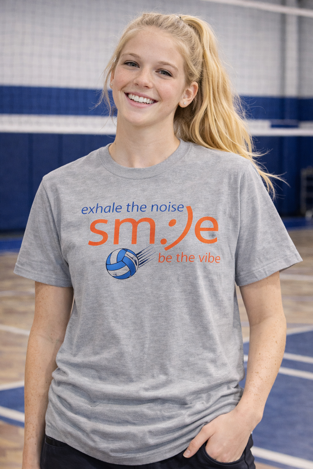 Exhale the Noise sm:)e Be the Vibe Volleyball Tee - Motivational Streetwear, Court Confidence, Athletic Gift